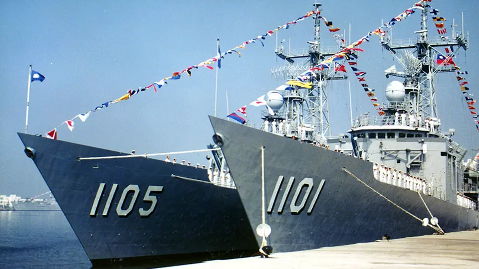 Two Republic of China Navy Cheng Kung-class frigates at sea