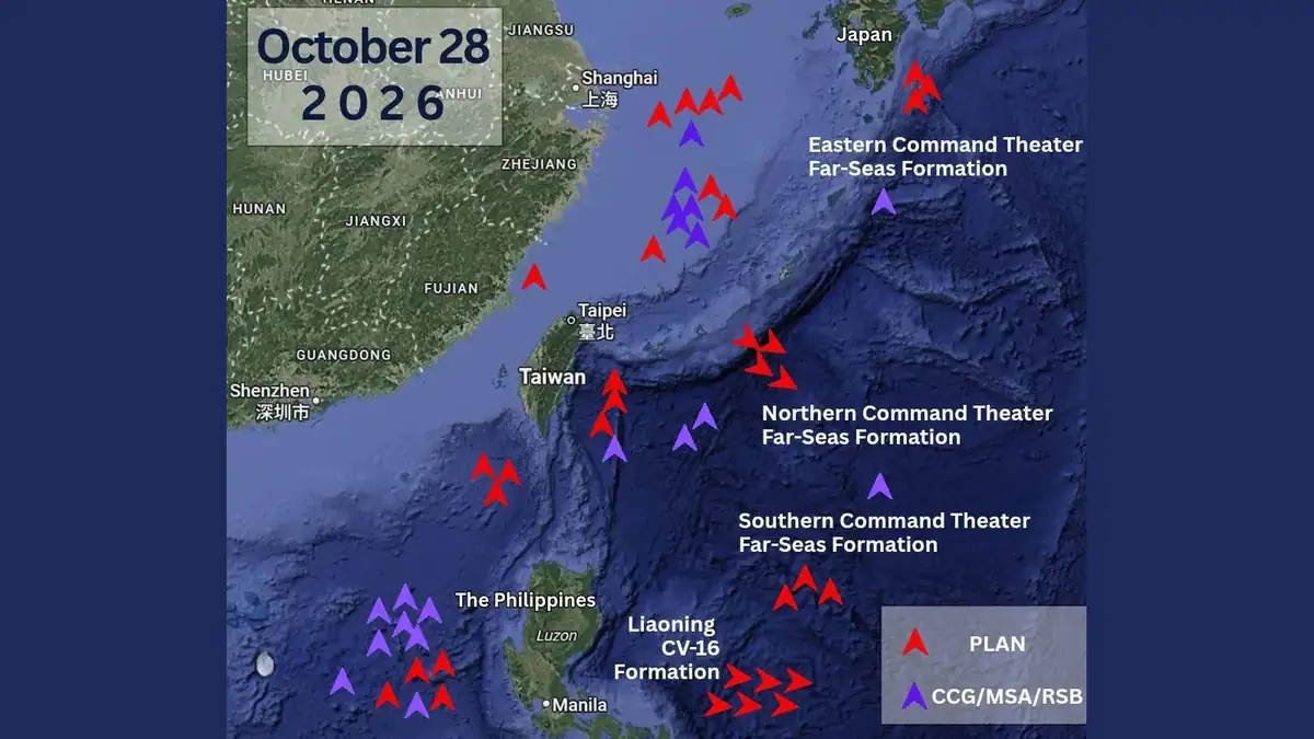 Map posted by Taiwan’s National Security Council secretary-general Joseph Wu: Chinese Navy warships in red, coast guard and other state vessels in purple
