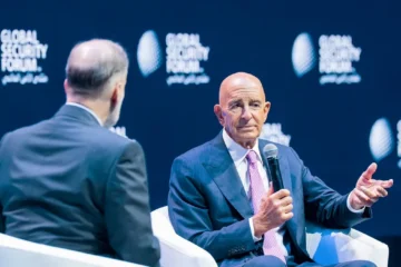 US Ambassador Tom Barrack speaking at the Global Security Forum in Doha