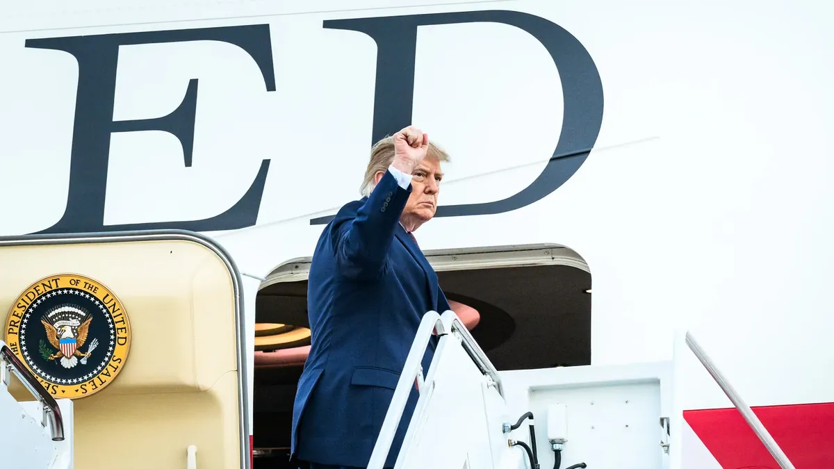 President Donald Trump boards Air Force One at Joint Base Andrews, Wednesday, October 28, 2026