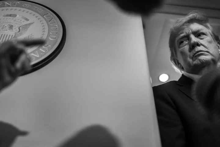 Donald Trump speaks to reporters aboard Air Force One on September 13, 2026