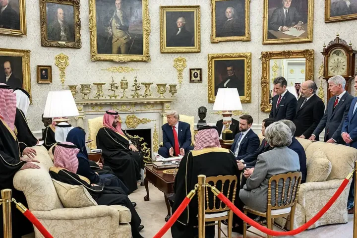 Donald Trump and Mohammed bin Salman seated side by side in the Oval Office