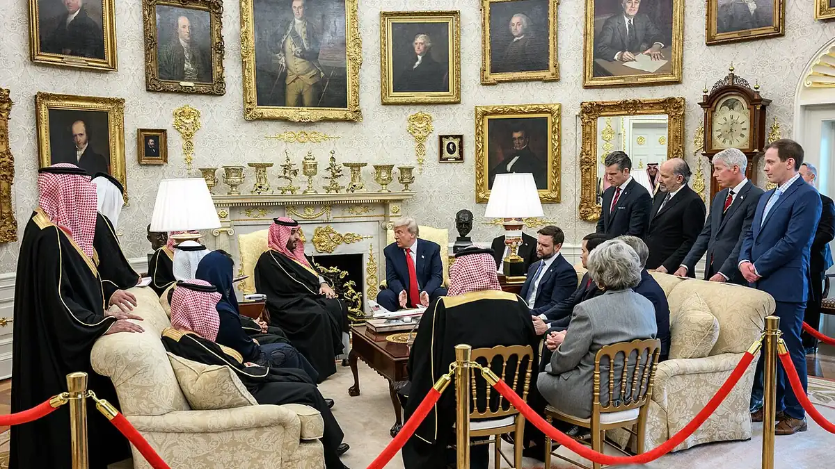 Donald Trump and Mohammed bin Salman seated side by side in the Oval Office