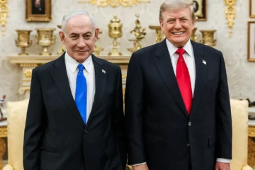 US President Donald Trump with Israeli Prime Minister Benjamin Netanyahu at the White House