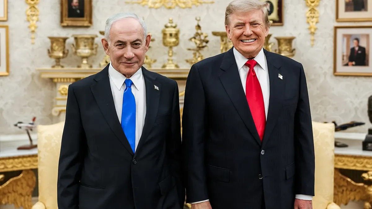 US President Donald Trump with Israeli Prime Minister Benjamin Netanyahu at the White House