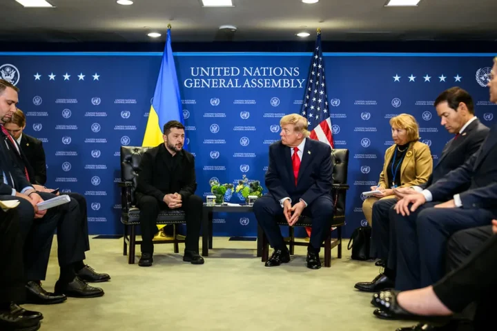 President Donald Trump and Ukrainian President Volodymyr Zelensky during their bilateral meeting at the United Nations in New York