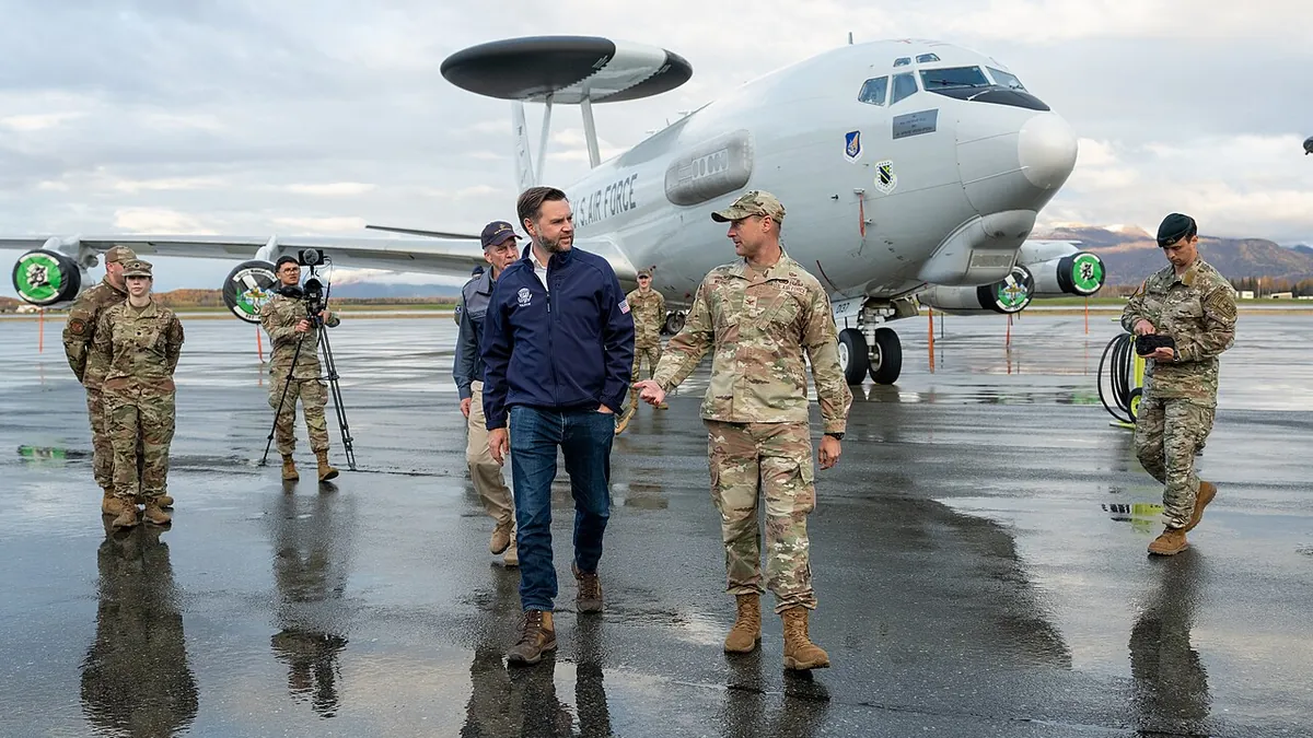 Vice President JD Vance attending a US military capabilities showcase at Elmendorf Air Force Base in Anchorage, Alaska