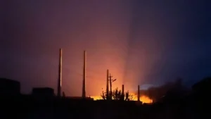 Damaged Zmiiv thermal power station in Kharkiv region after a Russian strike in September 2022