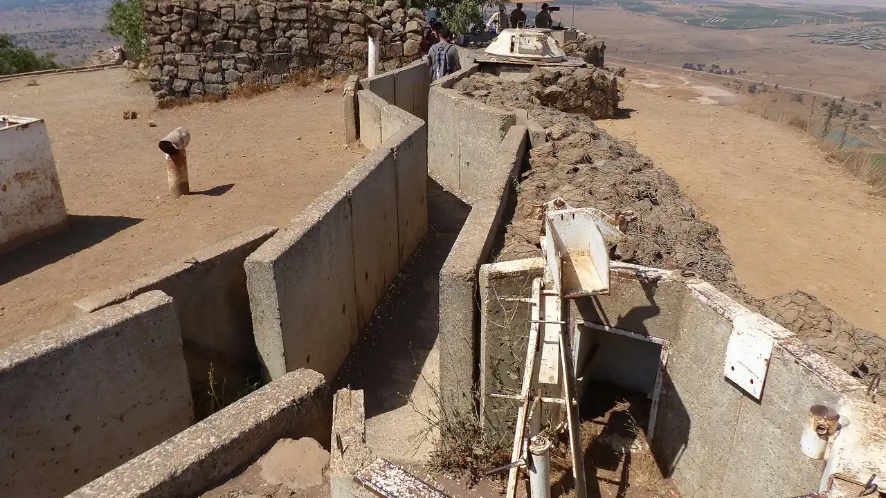 A UNDOF observation post with concrete trenches on Mount Bental in the Golan Heights