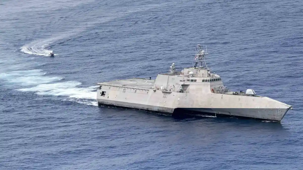 The littoral combat ship USS Charleston underway at sea