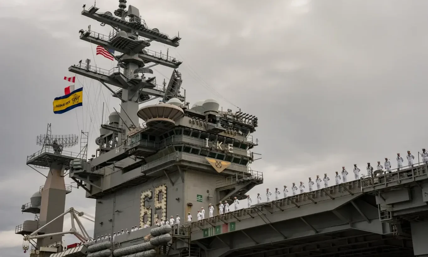 USS Dwight D. Eisenhower departing Naval Station Norfolk on October 14, 2023, archive photograph