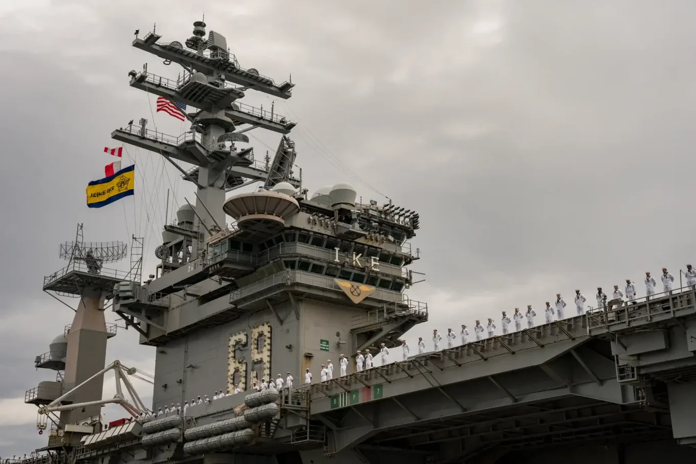 USS Dwight D. Eisenhower departing Naval Station Norfolk on October 14, 2023, archive photograph