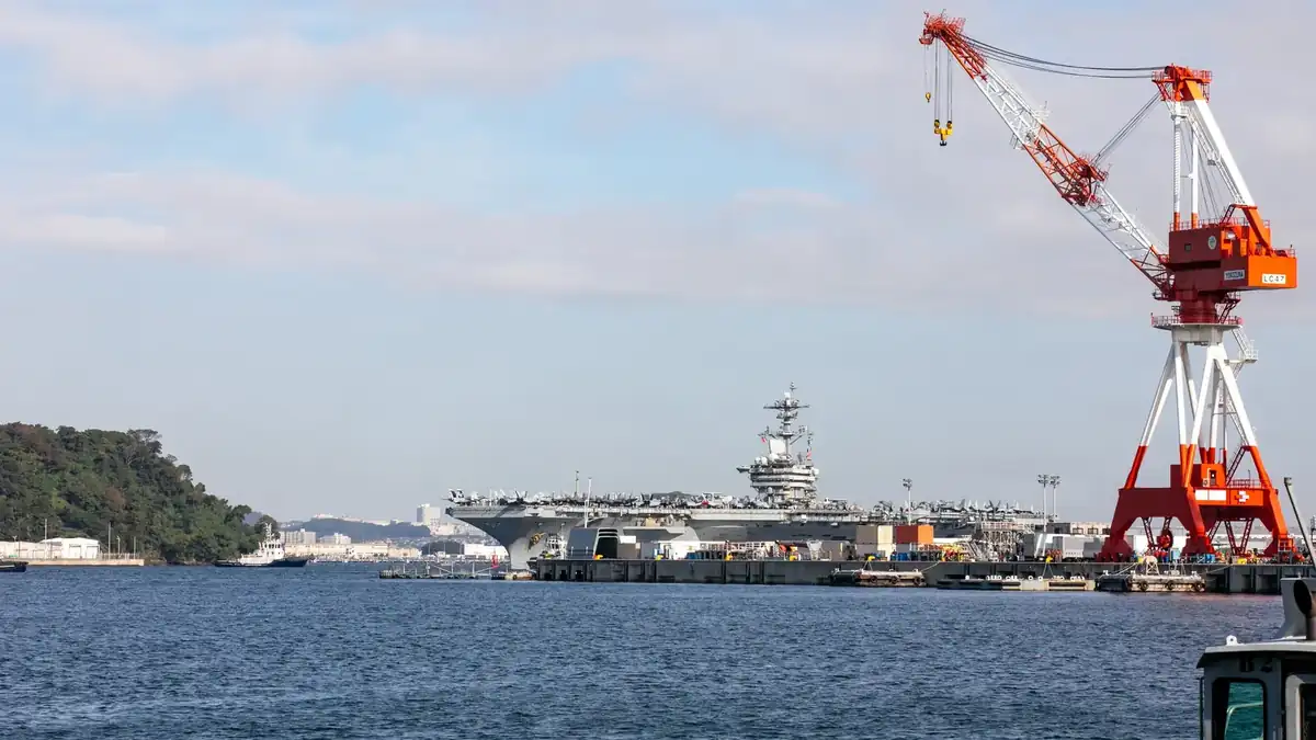 The aircraft carrier USS Theodore Roosevelt (CVN 71) arrives at Yokosuka Naval Base in Japan, October 16, 2026, ahead of exercise Keen Sword
