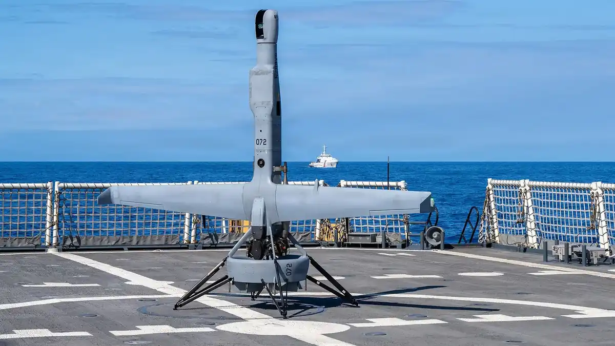 A V-BAT landing on the deck of the cutter USCGC Kimball