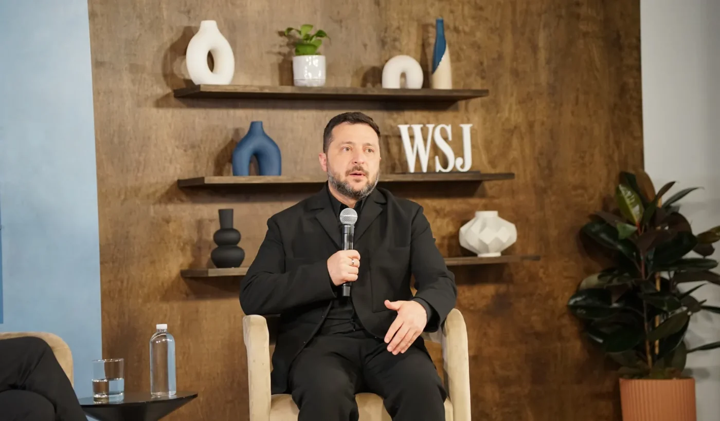 Ukrainian President Volodymyr Zelenskyy speaks during a New York interview on 22 September 2026.