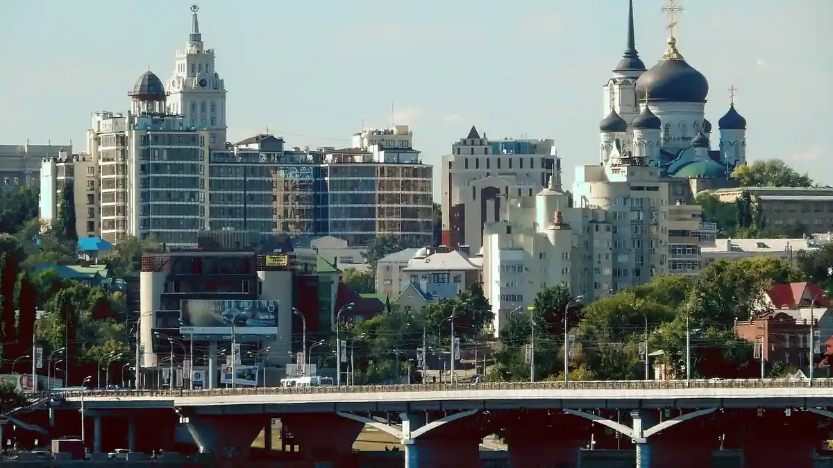View of the city of Voronezh from the left bank of the reservoir