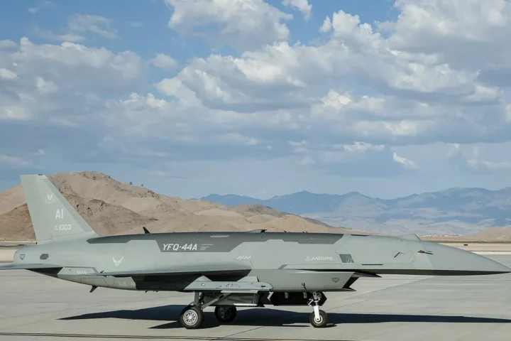 A YFQ-44A Fury unmanned aircraft on the flight line at Creech Air Force Base