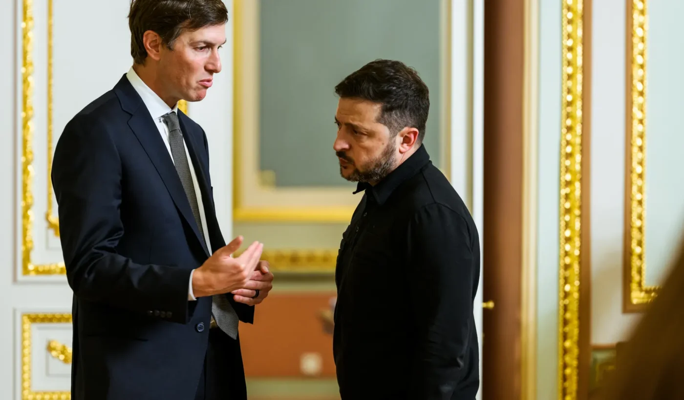 Jared Kushner speaks with Ukrainian President Volodymyr Zelenskyy at Mariinsky Palace in Kyiv on September 6, 2026.
